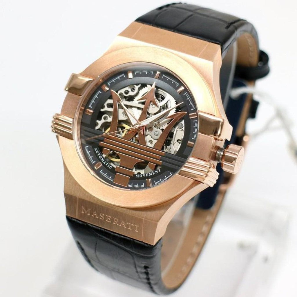  Shop Authentic Maserati Potenza Automatic Rose Gold Dial Black Leather Strap Watch For Men - R8821108002 - Luxxuri