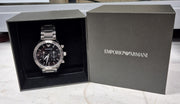  Shop Authentic Emporio Armani Mario Chronograph Black Dial Silver Steel Strap Watch For Men - AR11241 - Luxxuri