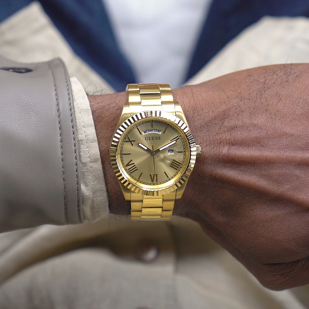  Shop Authentic Guess Connoisseur Gold Dial Gold Steel Strap Watch for Men - GW0265G2 - Luxxuri