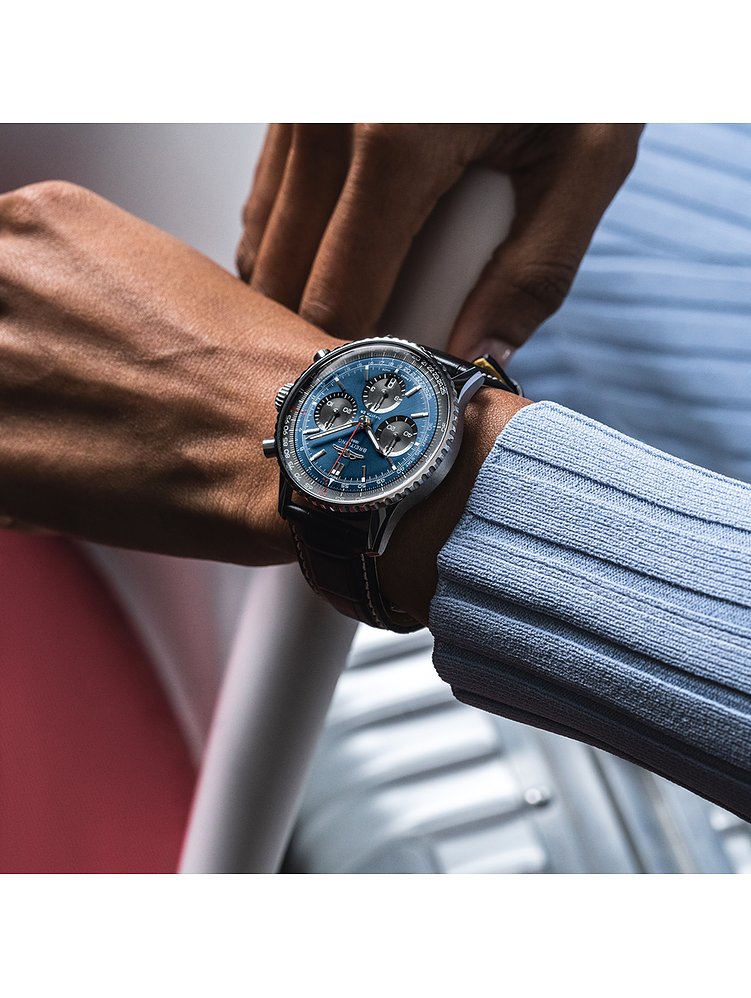  Shop Authentic Breitling Navitimer B01 Chronograph 41 Blue Dial Black Leather Strap Watch for Men - AB0139241C1P1 - Luxxuri