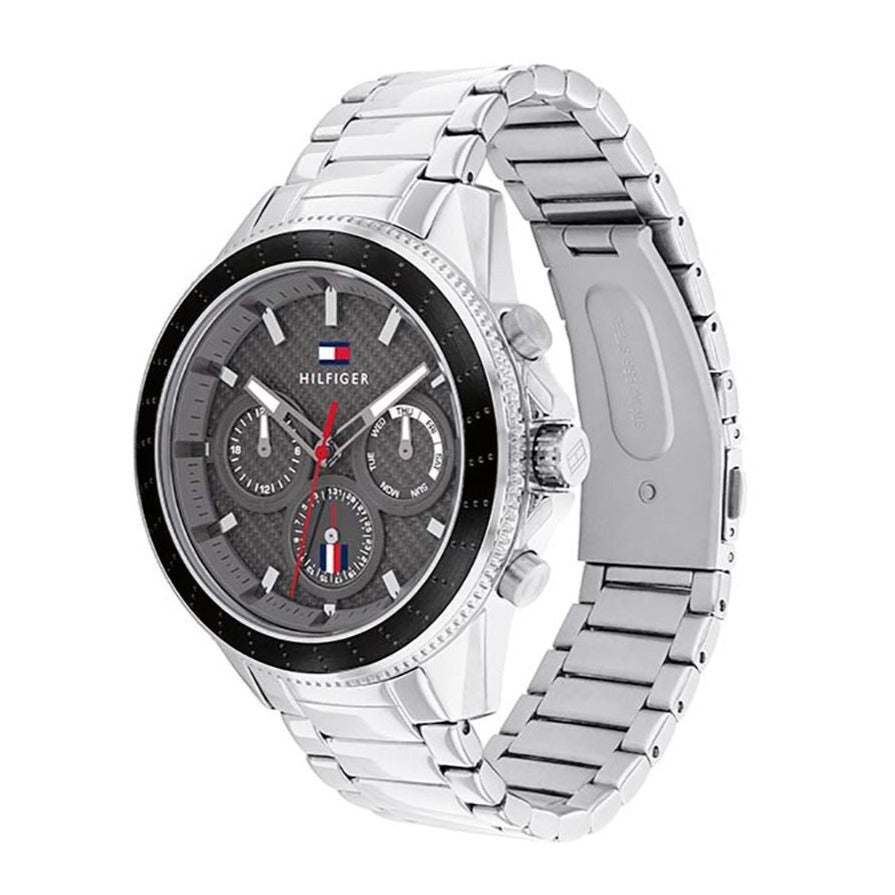  Shop Authentic Tommy Hilfiger Aiden Chronograph Grey Dial Silver Steel Strap Watch For Men - 1791857 - Luxxuri