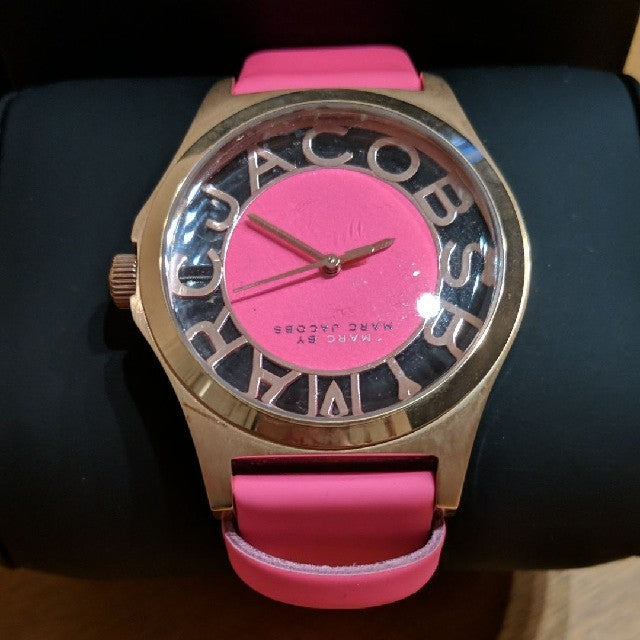  Shop Authentic Marc Jacobs Henry Skeleton Pink Dial Pink Leather Strap Watch for Women - MBM1243 - Luxxuri