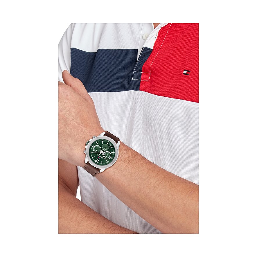  Shop Authentic Tommy Hilfiger Lars Chronograph Green Dial Brown Leather Strap Watch For Men - 1792064 - Luxxuri