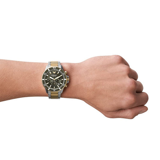  Shop Authentic Emporio Armani Diver Chronograph Green Dial Two Tone Steel Strap Watch For Men - AR11361 - Luxxuri