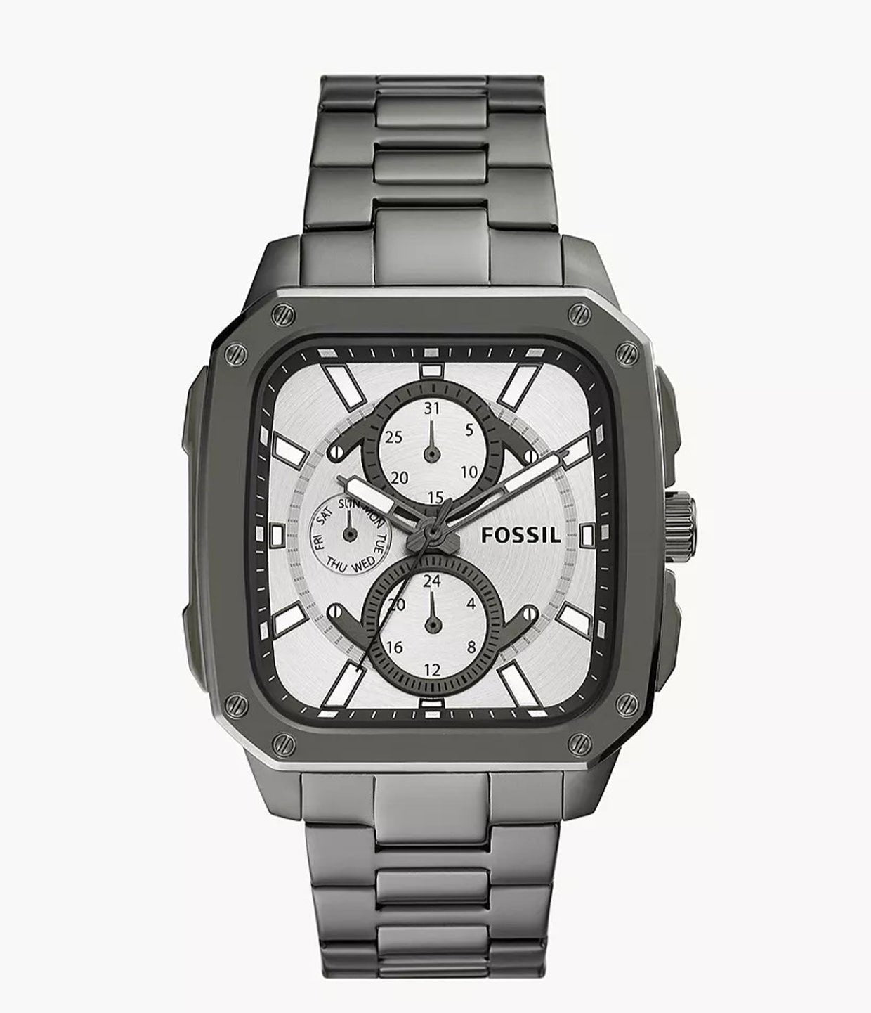  Shop Authentic Fossil Inscription Multifunction Silver Dial Grey Steel Strap Watch for Men - BQ2657 - Luxxuri