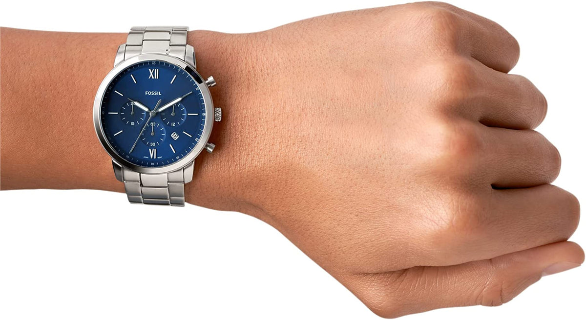  Shop Authentic Fossil Neutra Chronograph Blue Dial Silver Steel Strap Watch for Men - FS5792 - Luxxuri