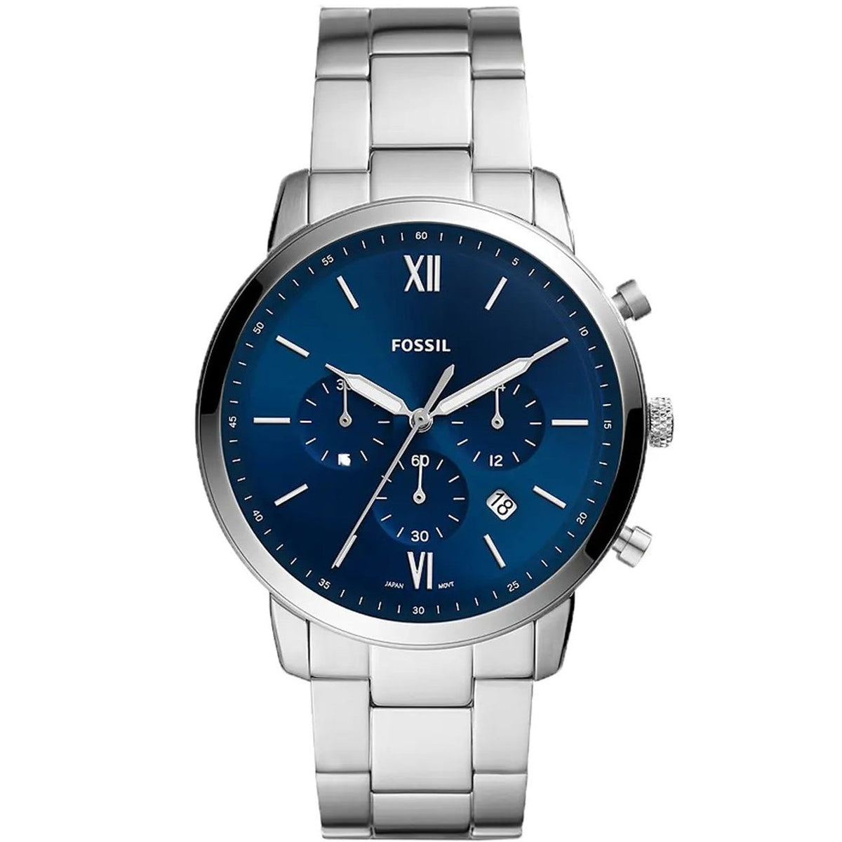  Shop Authentic Fossil Neutra Chronograph Blue Dial Silver Steel Strap Watch for Men - FS5792 - Luxxuri