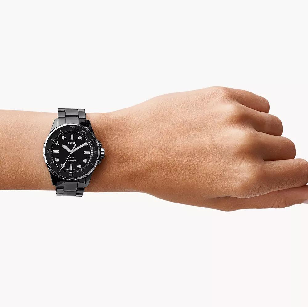  Shop Authentic Fossil FB-01 Three-Hand Black Dial Black Ceramic Strap Watch for Women - CE1108 - Luxxuri