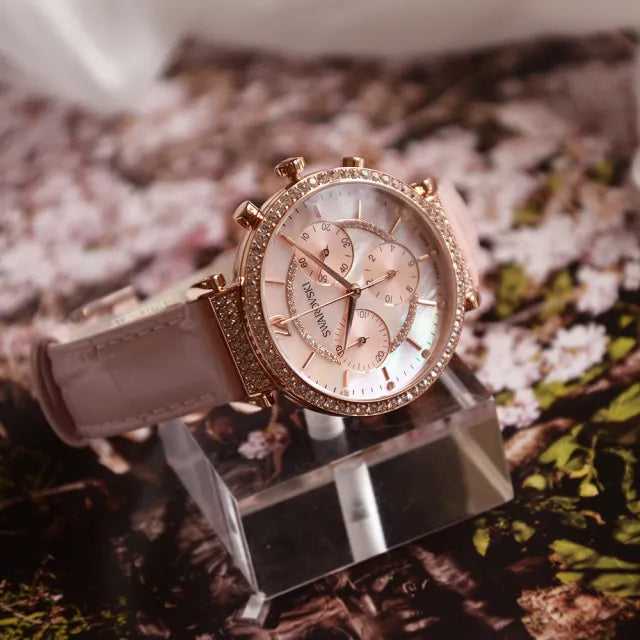  Shop Authentic Swarovski Passage Chrono Pink Dial Pink Leather Strap Watch for Women - 5580352 - Luxxuri
