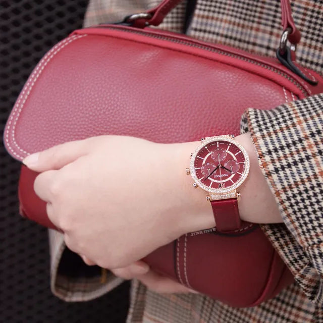  Shop Authentic Swarovski Passage Chrono Red Dial Red Leather Strap Watch for Women - 5580345 - Luxxuri