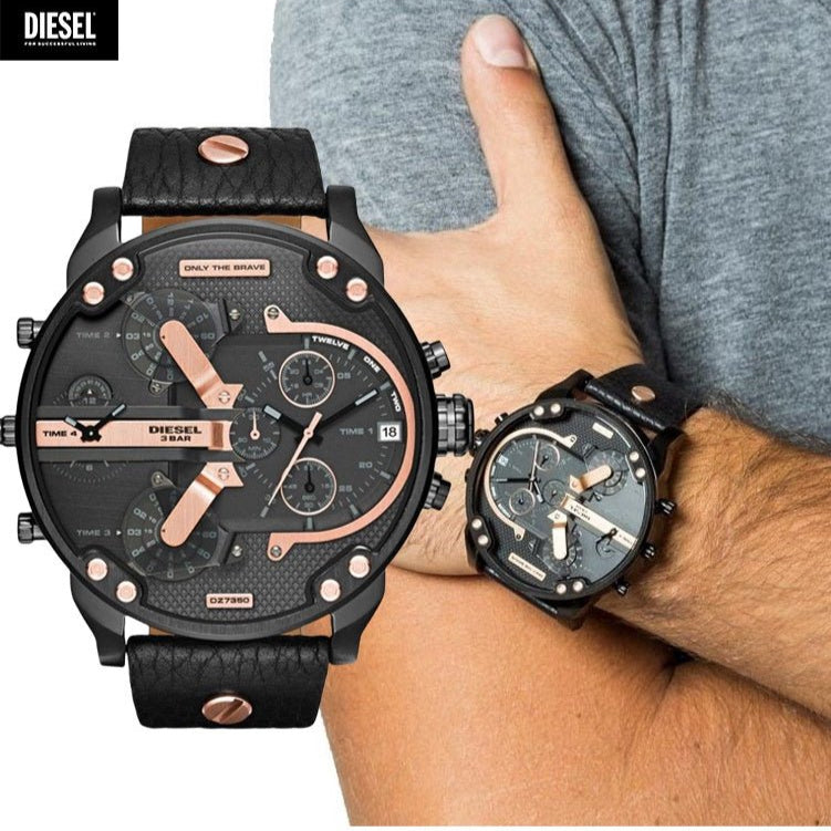  Shop Authentic Diesel Mr Daddy 2.0 Black Dial Black Leather Strap Watch For Men - DZ7350 - Luxxuri