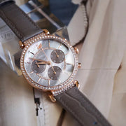  Shop Authentic Swarovski Passage Chrono Grey Dial Grey Leather Strap Watch for Women - 5580348 - Luxxuri
