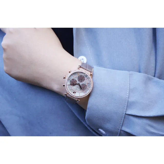  Shop Authentic Swarovski Passage Chrono Grey Dial Grey Leather Strap Watch for Women - 5580348 - Luxxuri