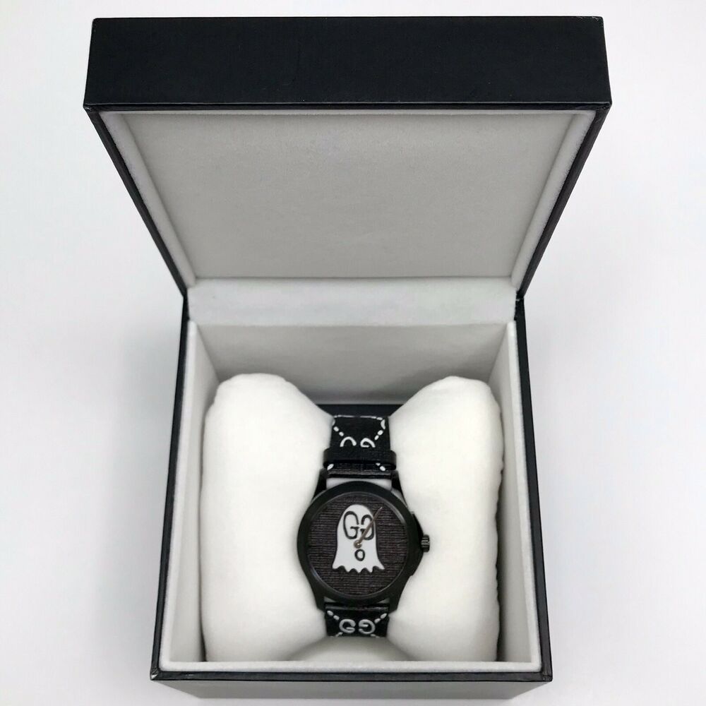  Shop Authentic Gucci G Timeless Ghost Black Dial Black Leather Strap Watch For Men - YA1264018 - Luxxuri