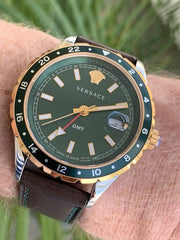  Shop Authentic Versace Hellenyium Green Dial Brown Leather Strap Watch for Men - V11090017 - Luxxuri