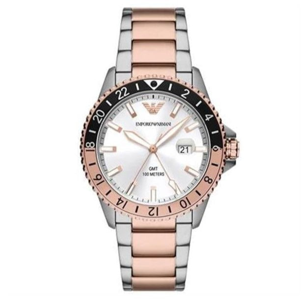  Shop Authentic Emporio Armani Sea Explorer GMT Quartz White Dial Two Tone Steel Strap Watch For Men - AR11591 - Luxxuri