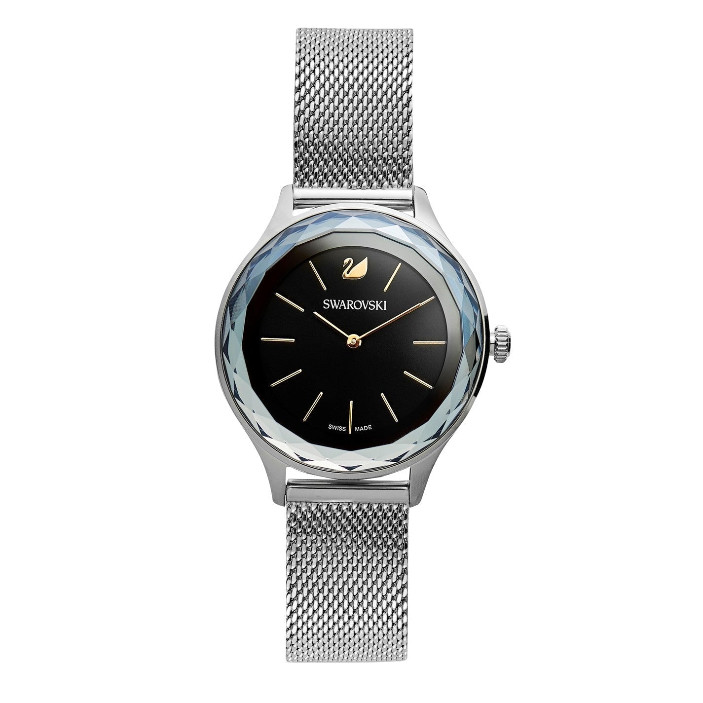  Shop Authentic Swarovski Octea Nova Black Dial Silver Mesh Bracelet Watch for Women - 5430420 - Luxxuri