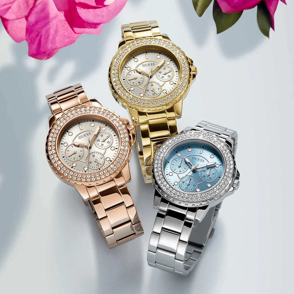  Shop Authentic Guess Crown Jewel Multifunction Diamonds White Dial Rose Gold Steel Strap Watch For Women - GW0410L3 - Luxxuri