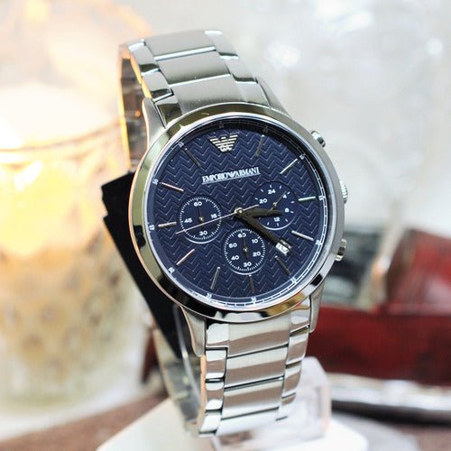  Shop Authentic Emporio Armani Renato Chronograph Blue Dial Silver Steel Strap Watch For Men - AR2486 - Luxxuri