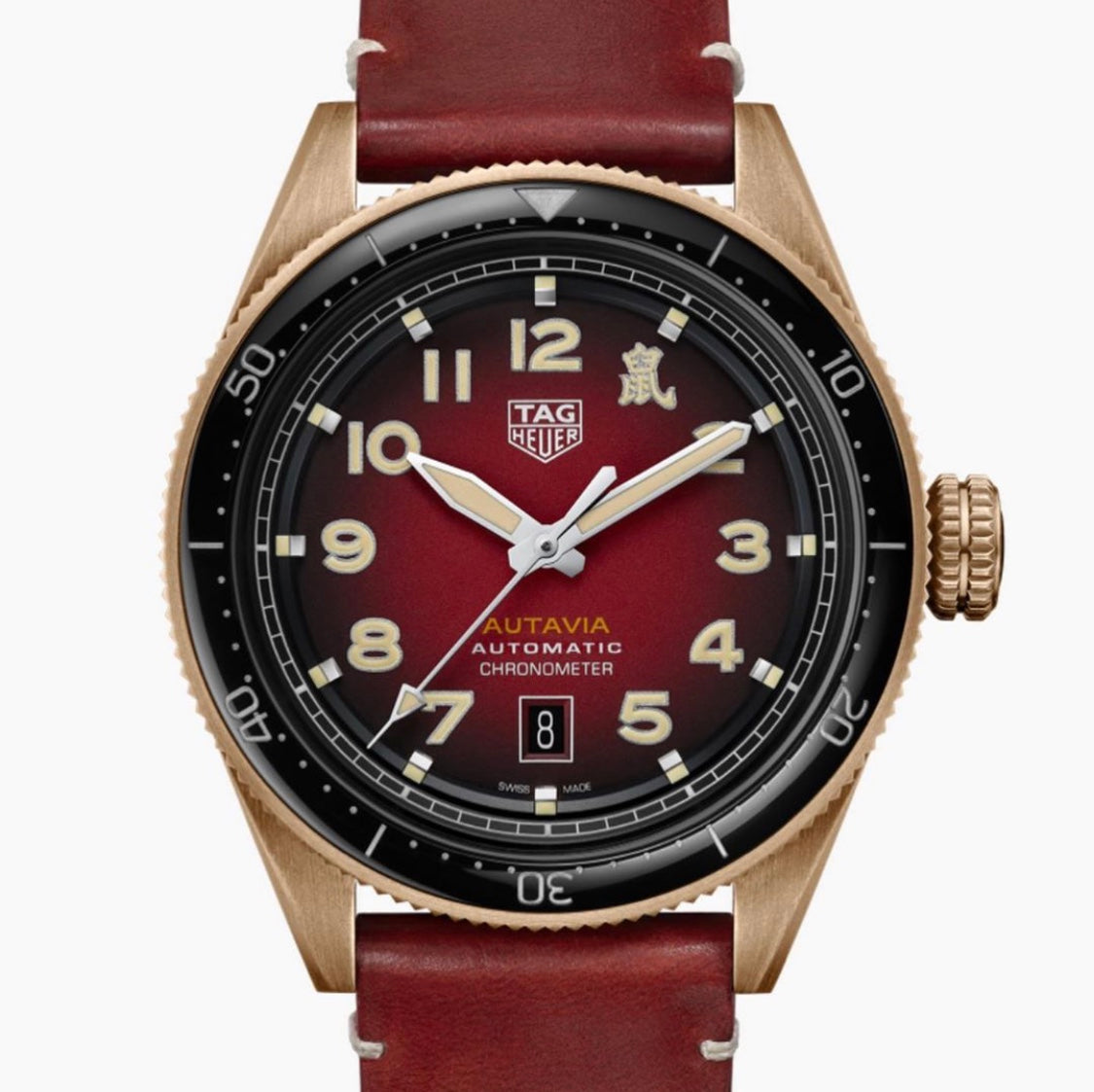  Shop Authentic Tag Heuer Autavia Calibre 5 Chinese New Year Maroon Dial Maroon Leather Strap Watch for Men - WBE5193.FC8300 - Luxxuri