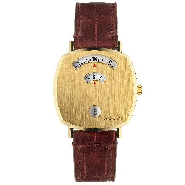  Shop Authentic Gucci Grip Quartz Gold Dial Maroon Leather Strap Watch For Women - YA157402 - Luxxuri