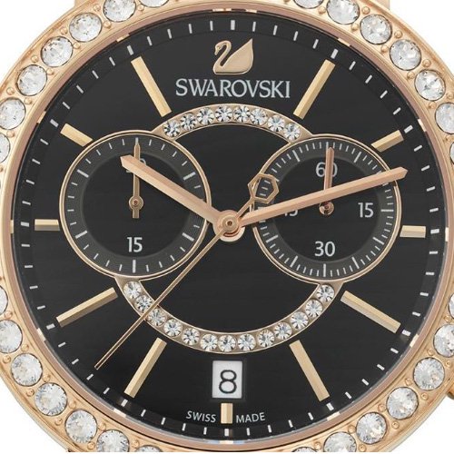  Shop Authentic Swarovski Citra Sphere Chronograph Black Dial Black Leather Strap Watch for Women - 5055209 - Luxxuri