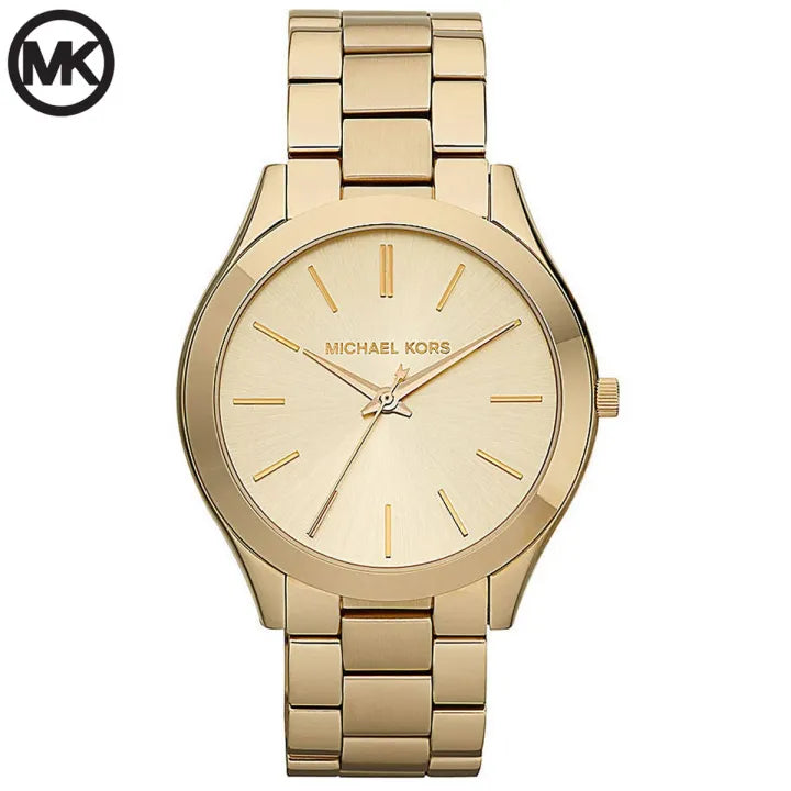  Shop Authentic Michael Kors Slim Runway Gold Dial Gold Stainless Steel Strap Watch for Women - MK3179 - Luxxuri