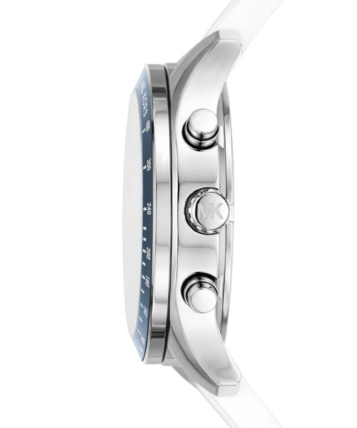  Shop Authentic Michael Kors Berkley Chronograph Silver Dial White Rubber Strap Watch For Women  - MKO1040 - Luxxuri