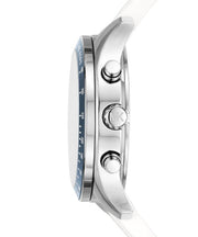  Shop Authentic Michael Kors Berkley Chronograph Silver Dial White Rubber Strap Watch For Women  - MKO1040 - Luxxuri
