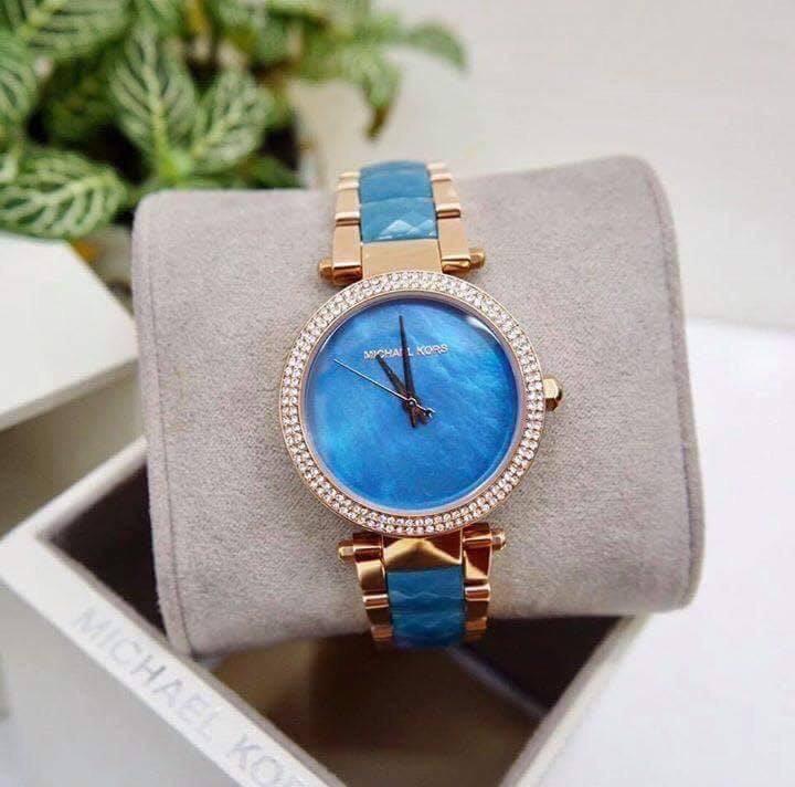  Shop Authentic Michael Kors Parker Blue Mother of Pearl Dial Two Tone Steel Strap  Watch for Women - MK6491 - Luxxuri