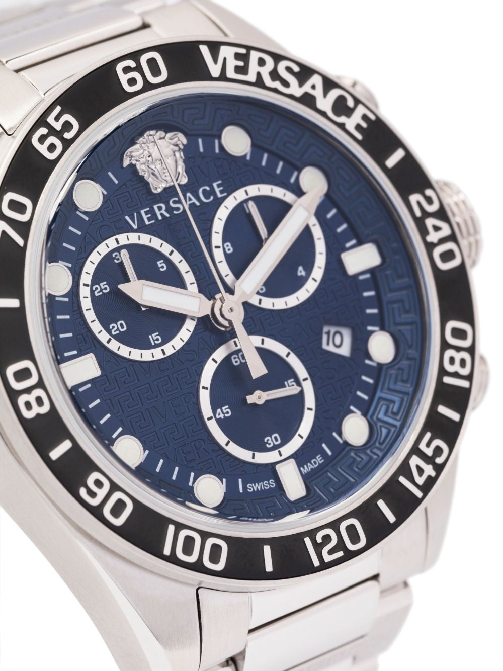  Shop Authentic Versace Greca Dome Chronograph Blue Dial Silver Steel Strap Watch for Men - VE6K00323 - Luxxuri