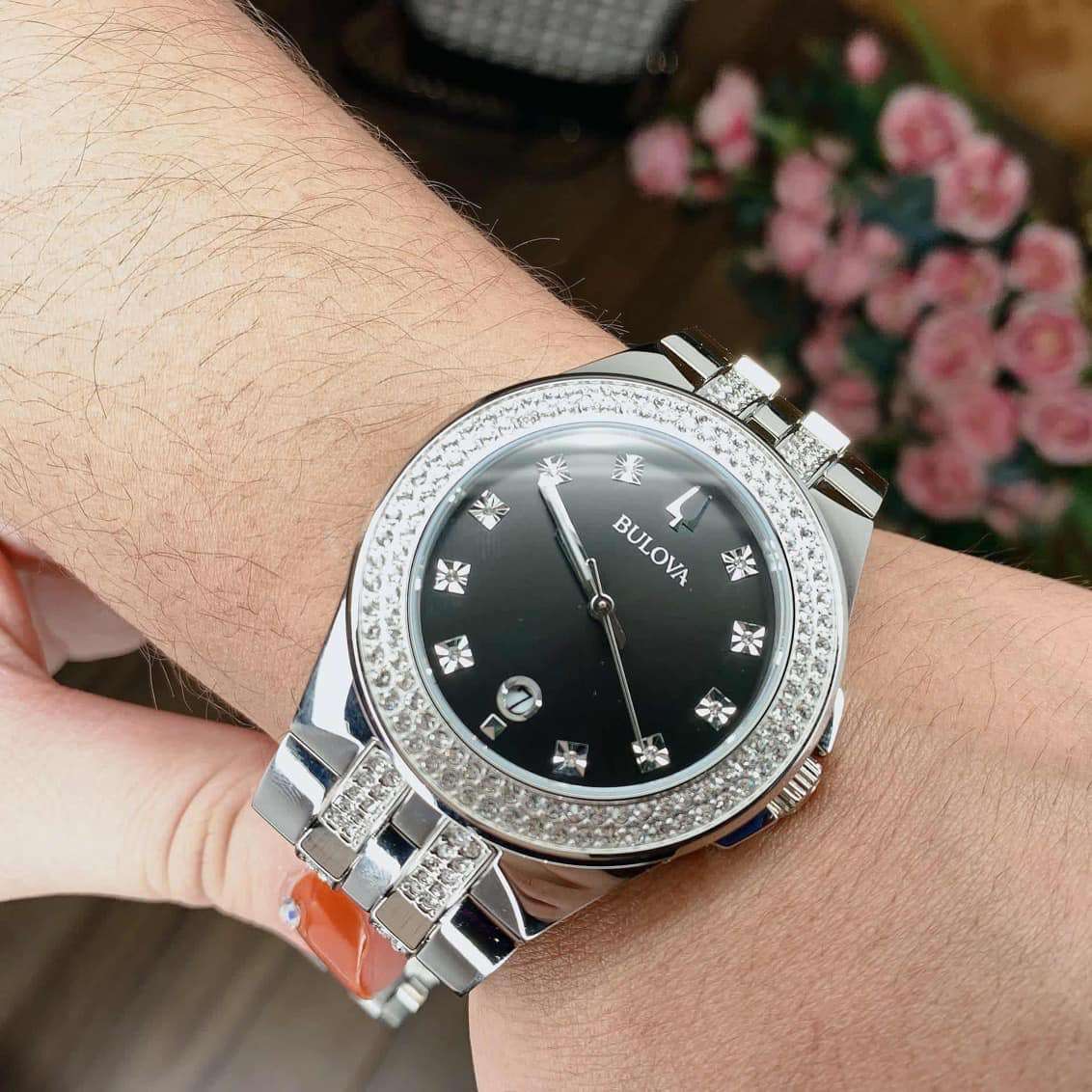 Shop Authentic Bulova Crystal Collection Black Dial Silver Steel Strap Watch for Men - 96K102 - Luxxuri