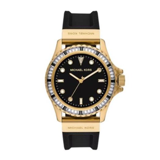  Shop Authentic Michael Kors Everest Three-Hand Crystals Black Dial Black Rubber Strap Watch for Women - MK7440 - Luxxuri