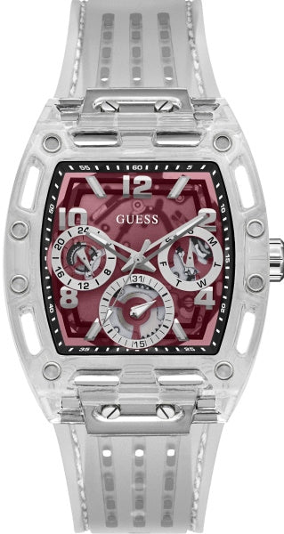  Shop Authentic Guess Phoenix Quartz Burgundy Dial Transparent Silicone Strap Watch For Men - GW0499G9 - Luxxuri