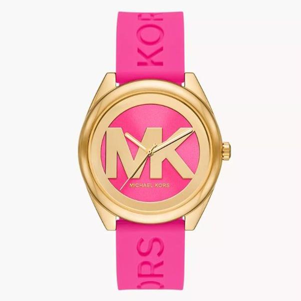  Shop Authentic Michael Kors Janelle Quartz Pink Dial Pink Rubber Strap Watch For Women - MK7349 - Luxxuri