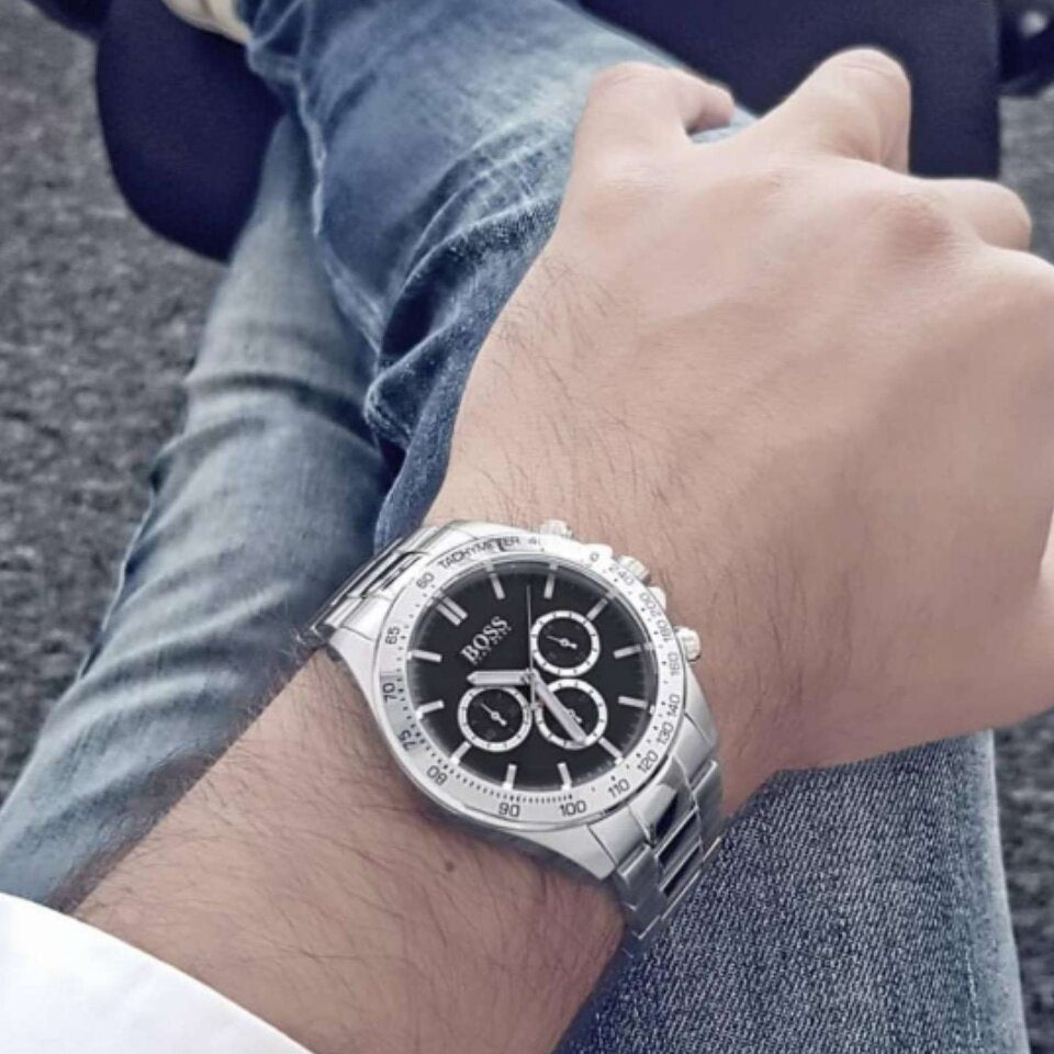  Shop Authentic Hugo Boss Ikon Black Dial Silver Steel Strap Watch for Men - 1512965 - Luxxuri
