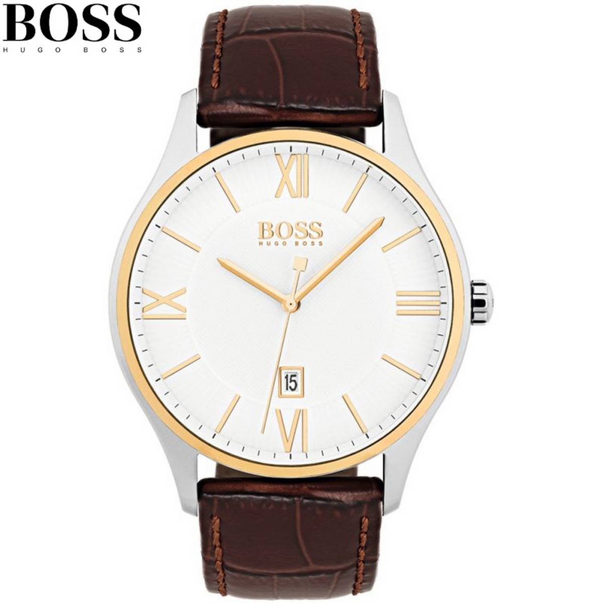  Shop Authentic Hugo Boss Classic White Dial Brown Leather Strap Watch for Men - 1513486 - Luxxuri