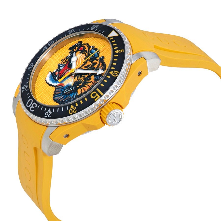  Shop Authentic Gucci Dive Tiger Yellow Dial Yellow Rubber Strap Watch For Men - YA136317 - Luxxuri