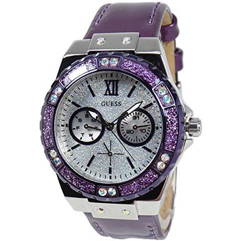  Shop Authentic Guess Limelight Quartz Silver Dial Purple Leather Strap Watch For Women - W0775L6 - Luxxuri