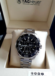  Shop Authentic Tag Heuer Aquaracer Quartz Chronograph Black Dial Silver Steel Strap Watch for Men - CAY111A.BA0927 - Luxxuri