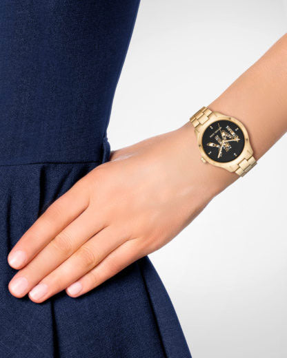  Shop Authentic Michael Kors Runway Quartz Black Dial Gold Steel Strap Watch For Women - MK6682 - Luxxuri