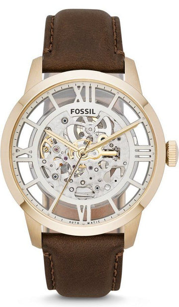  Shop Authentic Fossil Townsman Automatic Skeleton Gold Dial Brown Leather Strap Watch for Men - ME3043 - Luxxuri