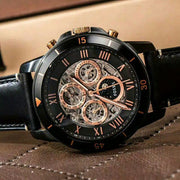  Shop Authentic Fossil Grant Sport Automatic Skeleton Black Dial Black Leather Strap Watch for Men - ME3138 - Luxxuri