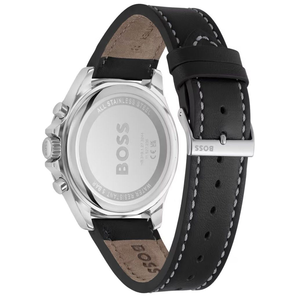  Shop Authentic Hugo Boss Troper Chronograph Black Dial Black Leather Strap Watch For Men - 1514099 - Luxxuri