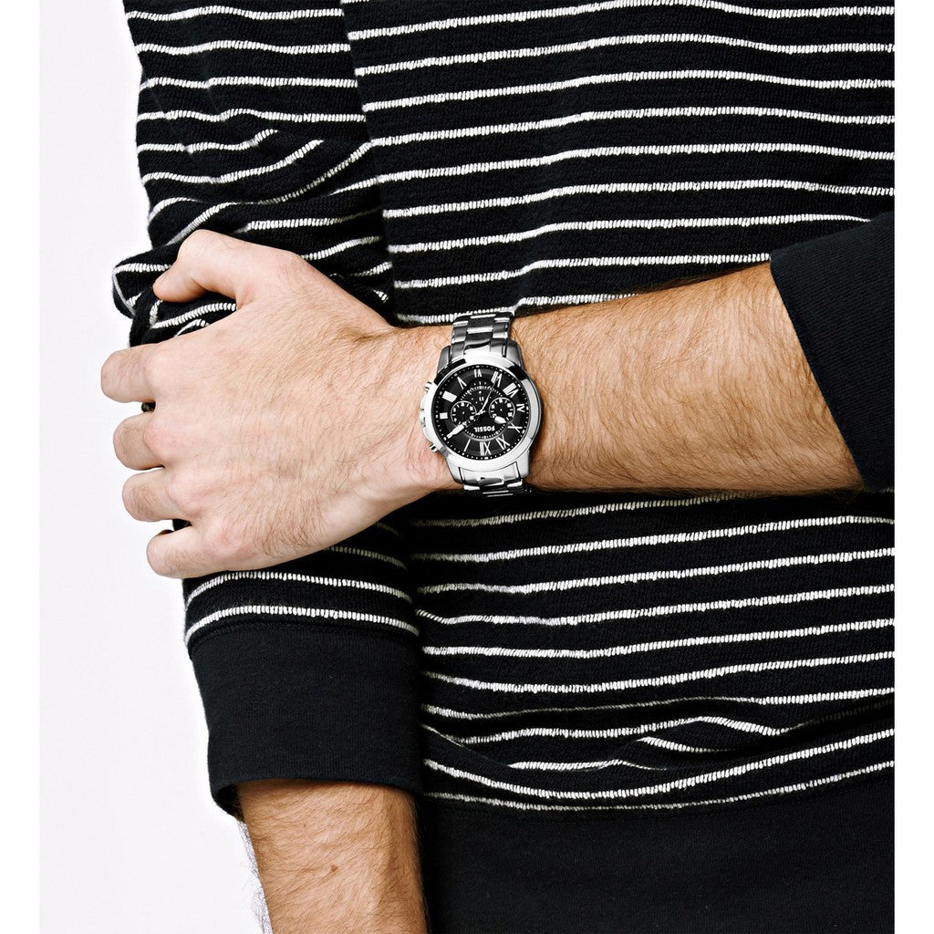  Shop Authentic Fossil Grant Chronograph Black Dial Silver Steel Strap Watch for Men - FS4994 - Luxxuri