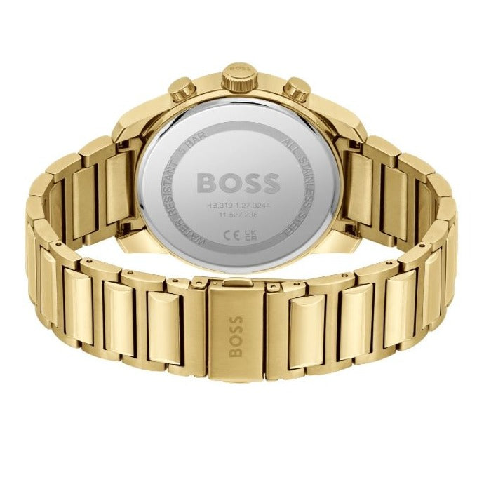  Shop Authentic Hugo Boss Trace Chronograph Black Dial Gold Steel Strap Watch For Men - 1514006 - Luxxuri