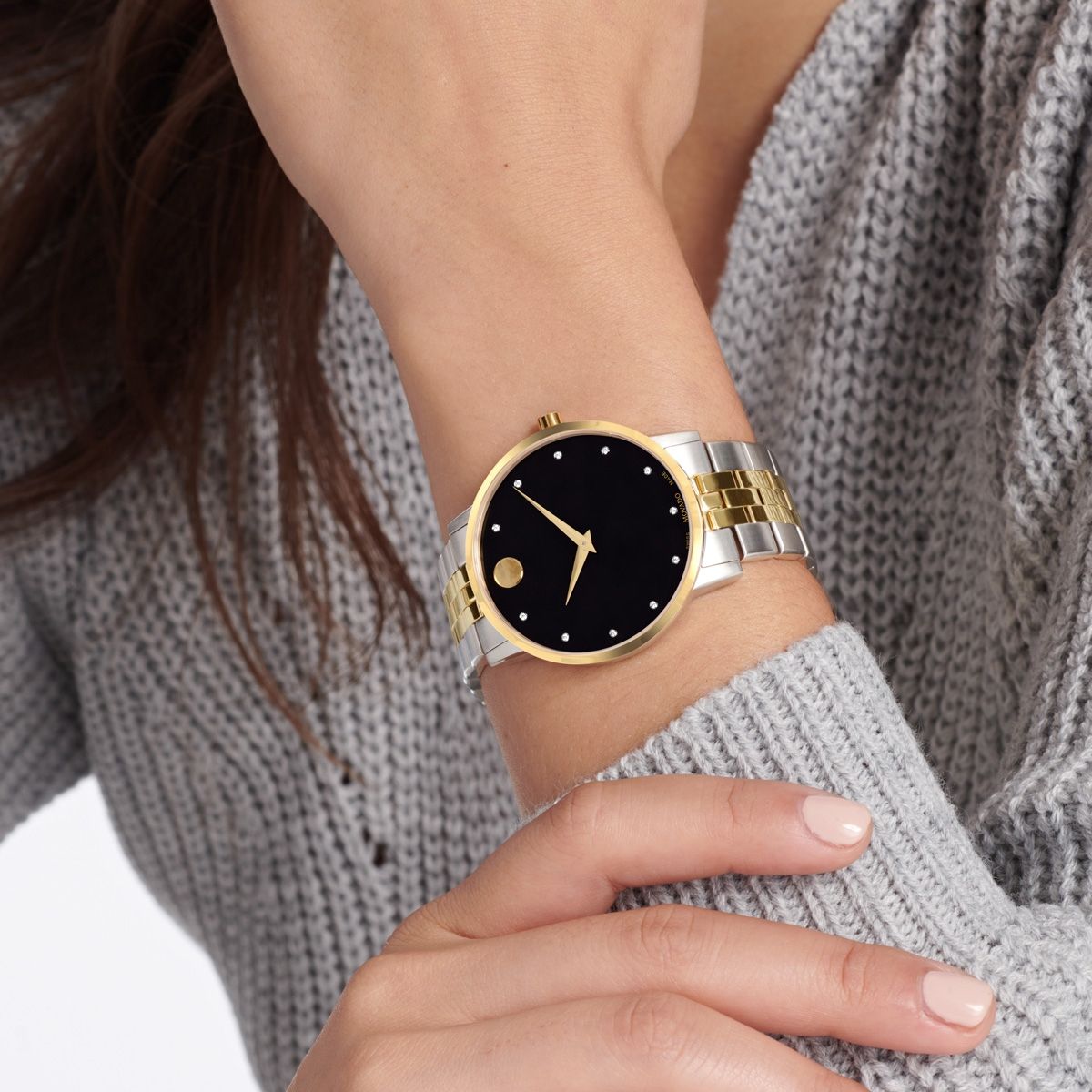  Shop Authentic Movado Museum Classic Diamonds Black Dial Two Tone Steel Strap Watch for Men - 0607202 - Luxxuri