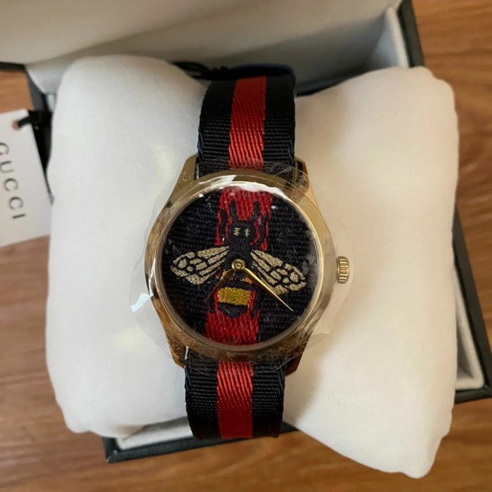  Shop Authentic Gucci G Timeless Bee Red & Blue Dial Red Two Tone Nylon Strap Watch For Men - YA1264061 - Luxxuri