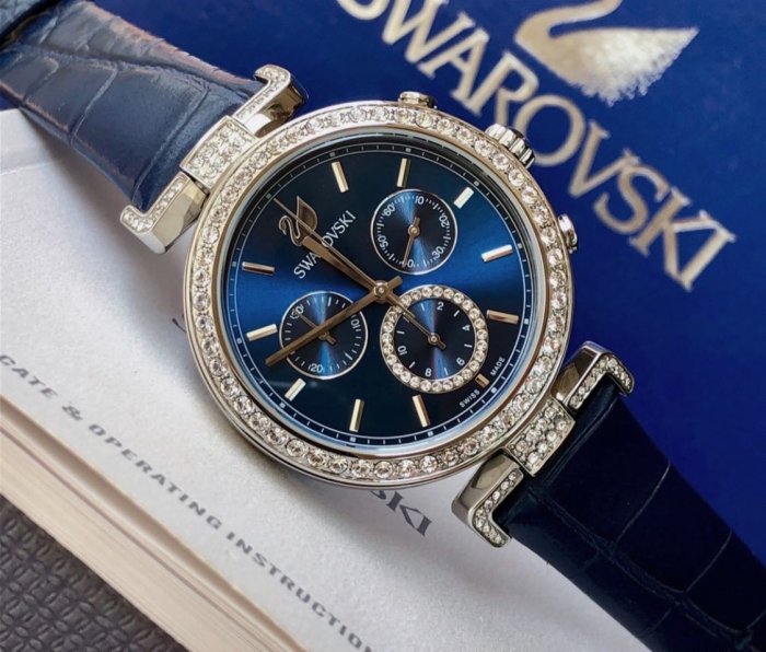  Shop Authentic Swarovski Era Journey Blue Dial Blue Leather Strap Watch for Women - 5479239 - Luxxuri