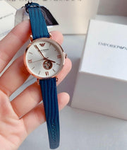  Shop Authentic Emporio Armani Gianni T-Bar Analog Silver Dial Blue Leather Strap Watch For Women - AR60020 - Luxxuri